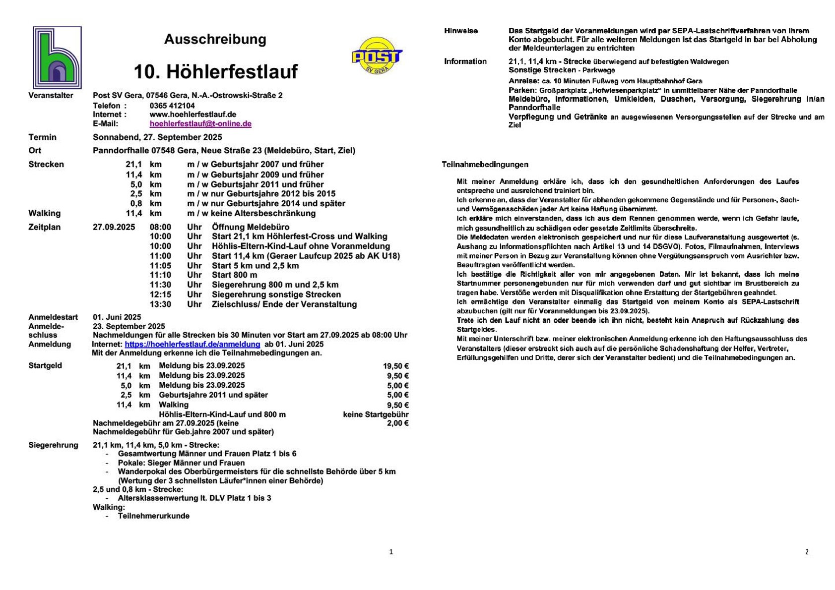 Ausschreibung 10. Höhlerfestlauf
